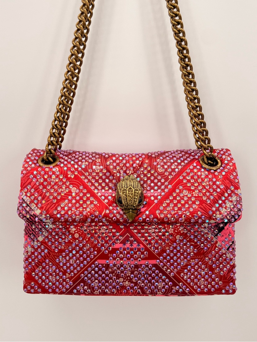 KURT GEIGER LONDON Crystal Embellished Paisley Satin Mini Kensington Crossbody
